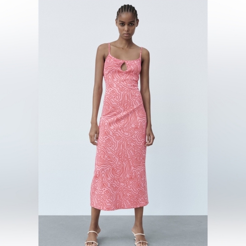 Zara Jacquard Pink Dress Size XS